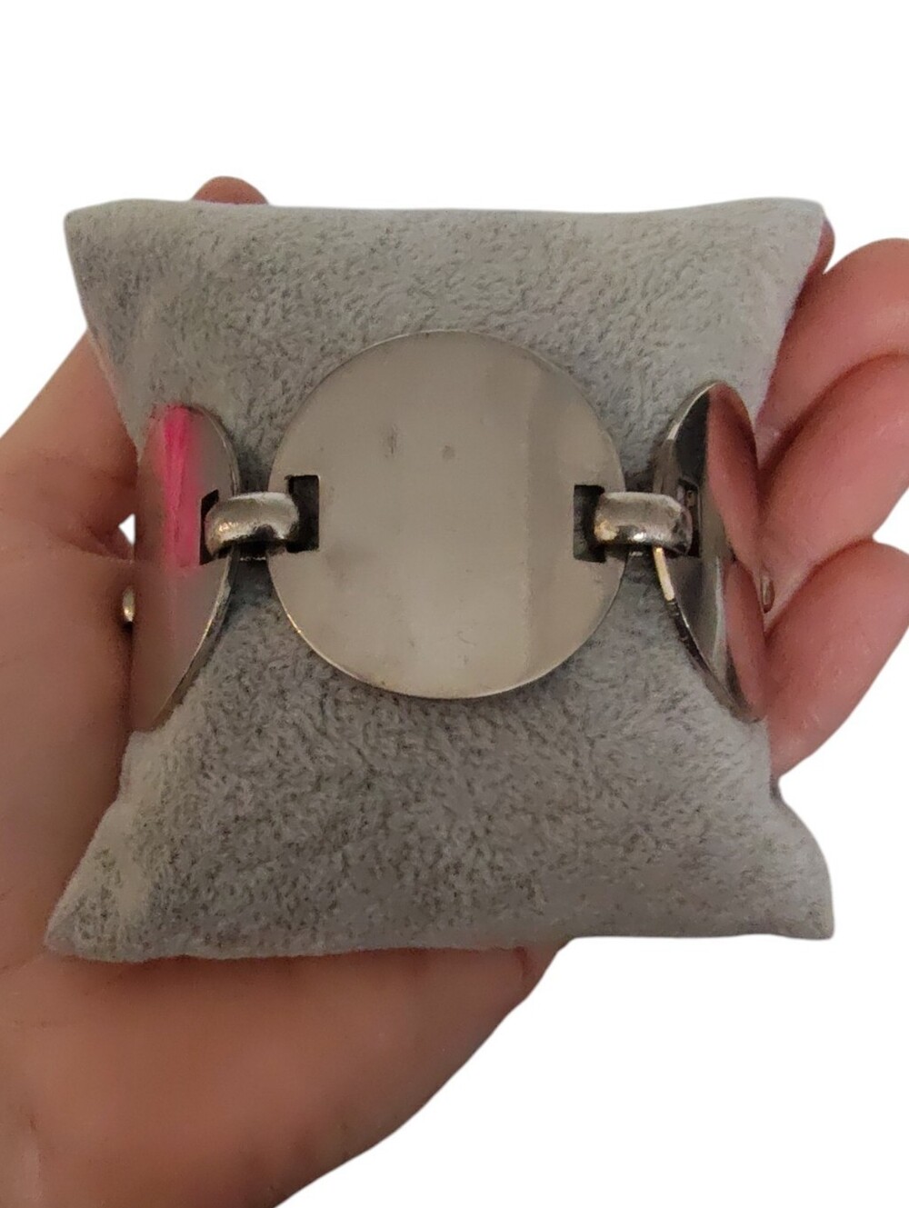 Silver Tone Disc Link Bracelet – Artisan Handmade Style Statement Jewelry